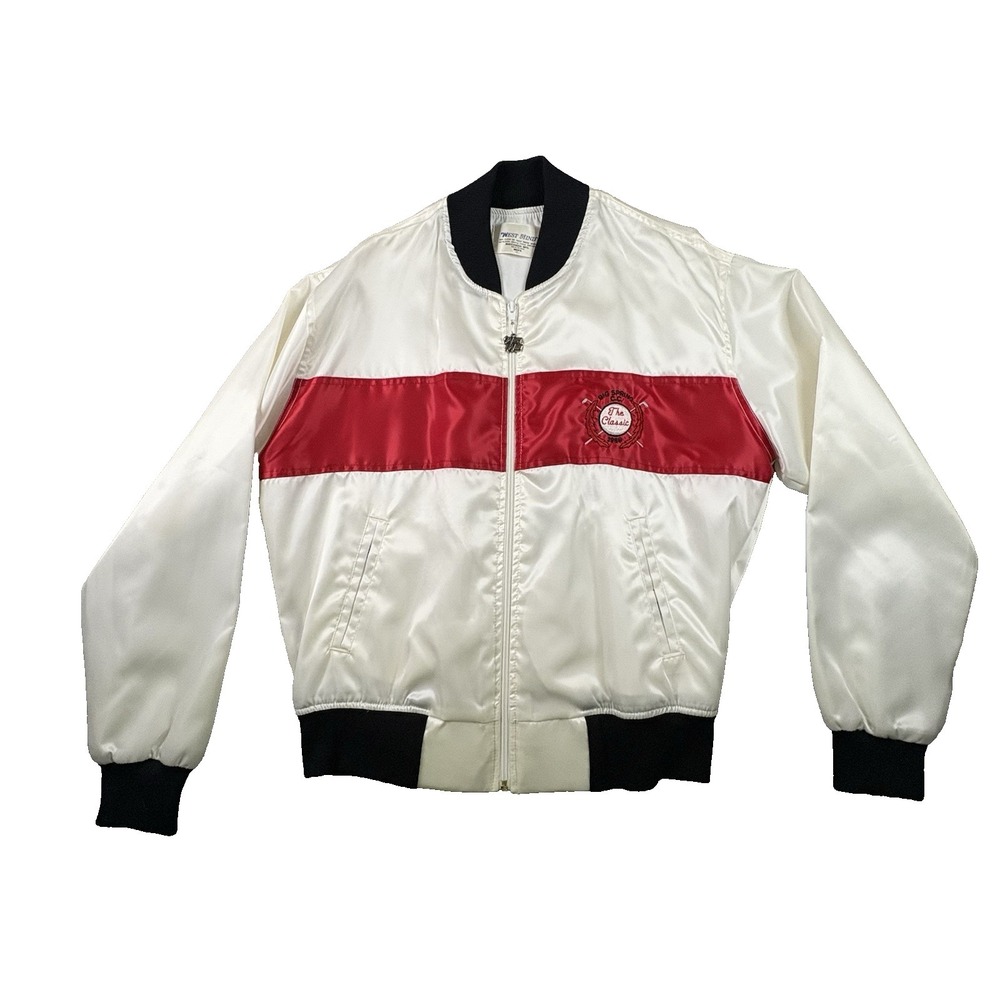 VTG West‎ Wind Men's L White 1988 Golf Satin Jacket Big Spring CC USA SEE DESC